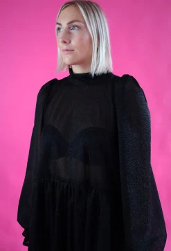 Dishy Dress Rusettikauluksella - Glitter Musta M/L