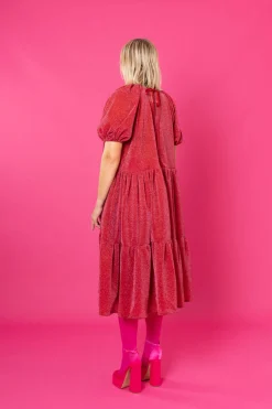 Lush Dress Puhvihihoilla - Glitter Punainen M/L