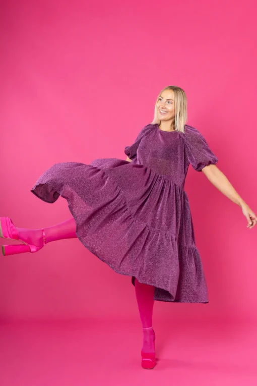 Lush Dress Puhvihihoilla - Glitter Violetti M/L