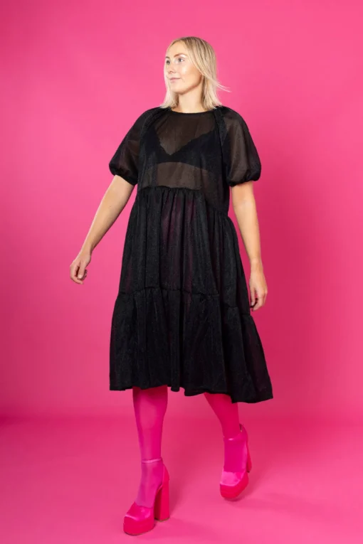 Lush Dress Puhvihihoilla - Glitter Musta M/L