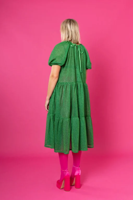 Lush Dress Puhvihihoilla - Glitter Vihreä M/L
